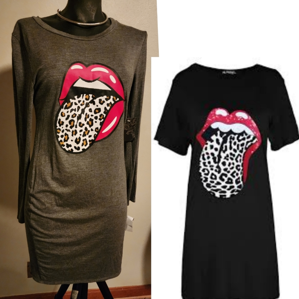 MRT 1030 red lips long sleeve dress.  Jersey.  Sz Med. Stretch